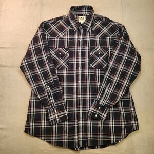 Ely Cattleman‎ Pearl Snap Shirt Men's XL Blue Plaid Long Sleeve Western Cowboy